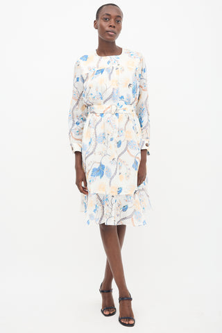 See By Chloè White & Multi Linen Printed Midi Dress