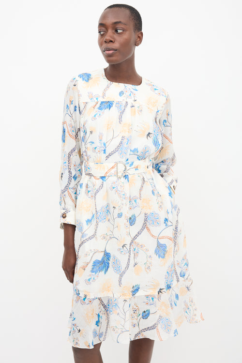 See By Chloè White & Multi Linen Printed Midi Dress