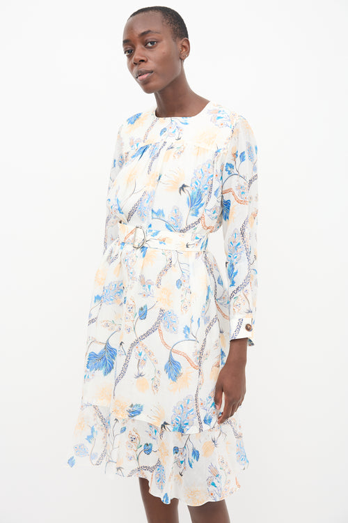 See By Chloè White & Multi Linen Printed Midi Dress