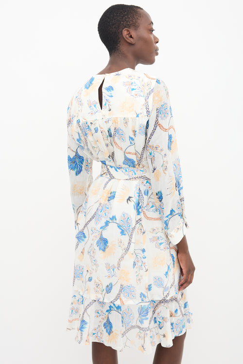 See By Chloè White & Multi Linen Printed Midi Dress