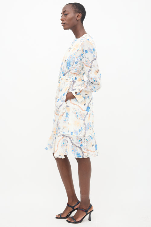 See By Chloè White & Multi Linen Printed Midi Dress