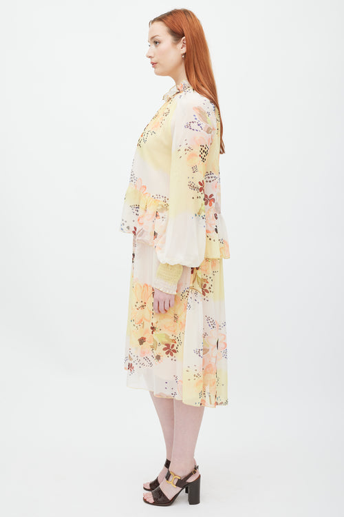 See By Chloè Cream & Yellow Floral Ruffle Layer Dress