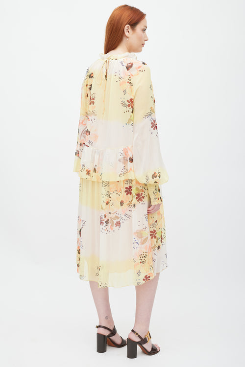 See By Chloè Cream & Yellow Floral Ruffle Layer Dress