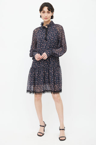 See By Chloè Navy & Pink Floral Dress