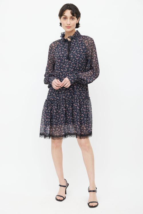 See By Chloè Navy & Pink Floral Dress