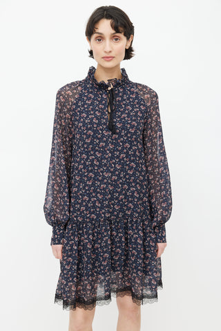 See By Chloè Navy & Pink Floral Dress
