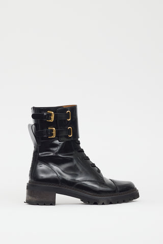 See by Chloé Black Patent Leather Combat Boot
