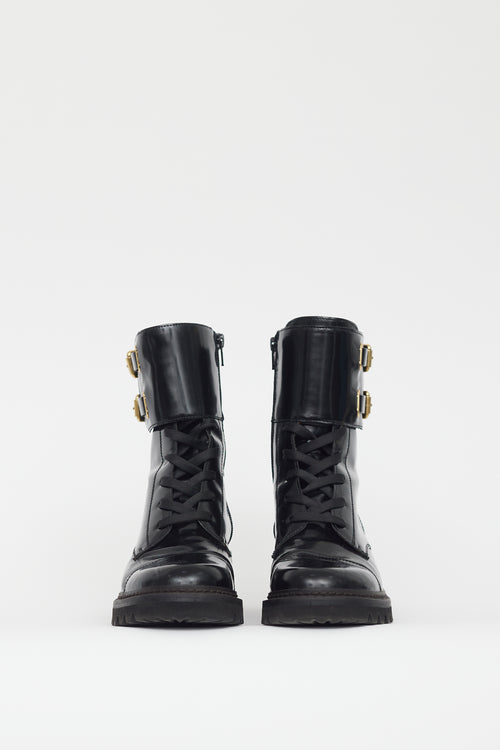 See by Chloé Black Patent Leather Combat Boot