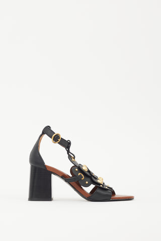See by Chloé Black & Brown Leather Haya Studded Sandal