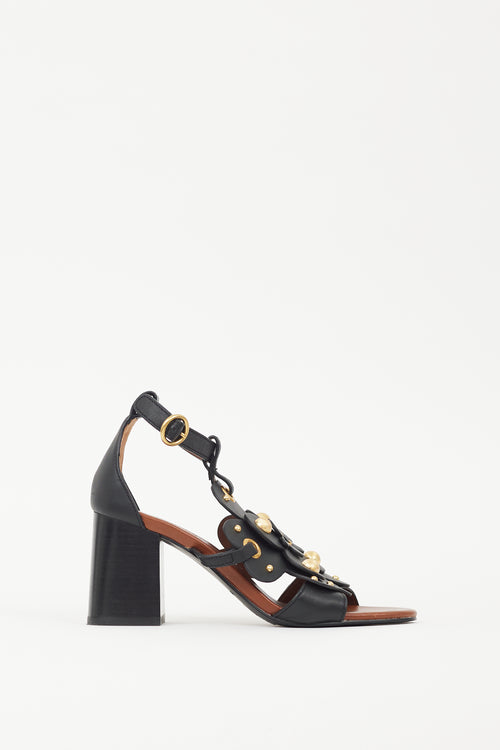 See by Chloé Black & Brown Leather Haya Studded Sandal