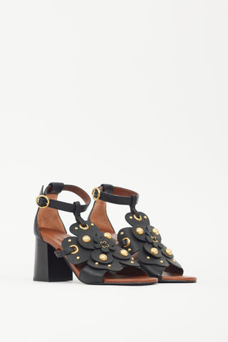 See by Chloé Black & Brown Leather Haya Studded Sandal