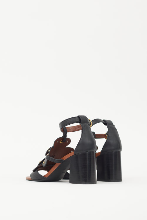 See by Chloé Black & Brown Leather Haya Studded Sandal