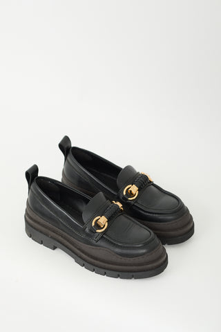 See by Chloé Black & Brown Leather Lylia Lug Sole Loafer