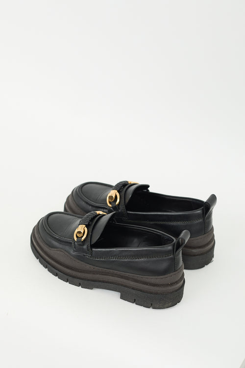 See by Chloé Black & Brown Leather Lylia Lug Sole Loafer