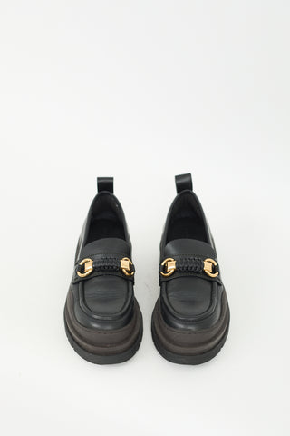 See by Chloé Black & Brown Leather Lylia Lug Sole Loafer