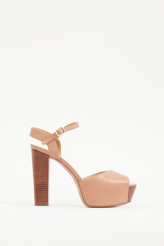 See by Chloé Black & Brown Leather & Wood Platform Heel
