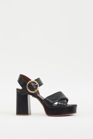 See by Chloé Black Leather Buckled Lyna Platform Heel