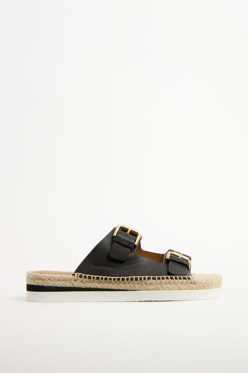 See by Chloé Black Leather Glyn Espadrille Sandal