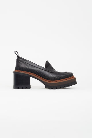 See by Chloé Black Leather & Brown Heeled Loafer