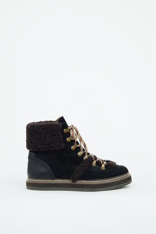 See by Chloé Eileen Black and Brown Sherpa Boot