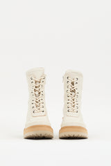 See by Chloé Cream Leather Mahalia Heeled Combat Boot