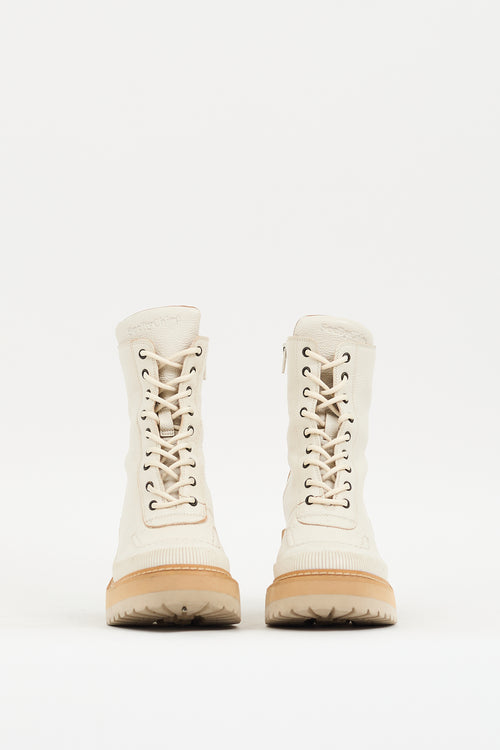 See by Chloé Cream Leather Mahalia Heeled Combat Boot