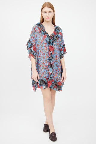 See By Chloè Red Multi Colour Floral Ruffle Dress
