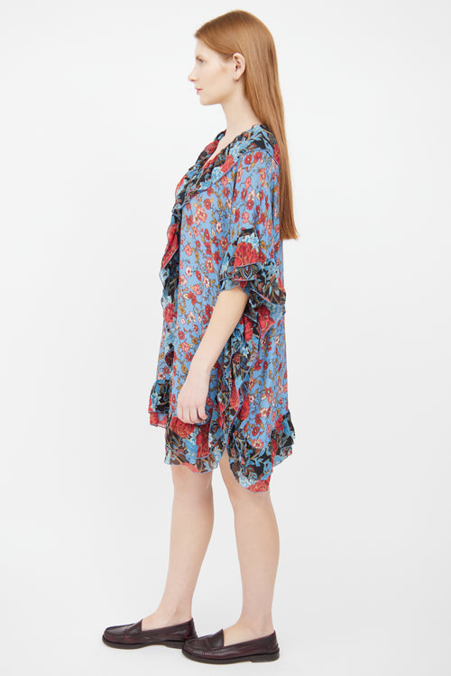 See By Chloè Red Multi Colour Floral Ruffle Dress