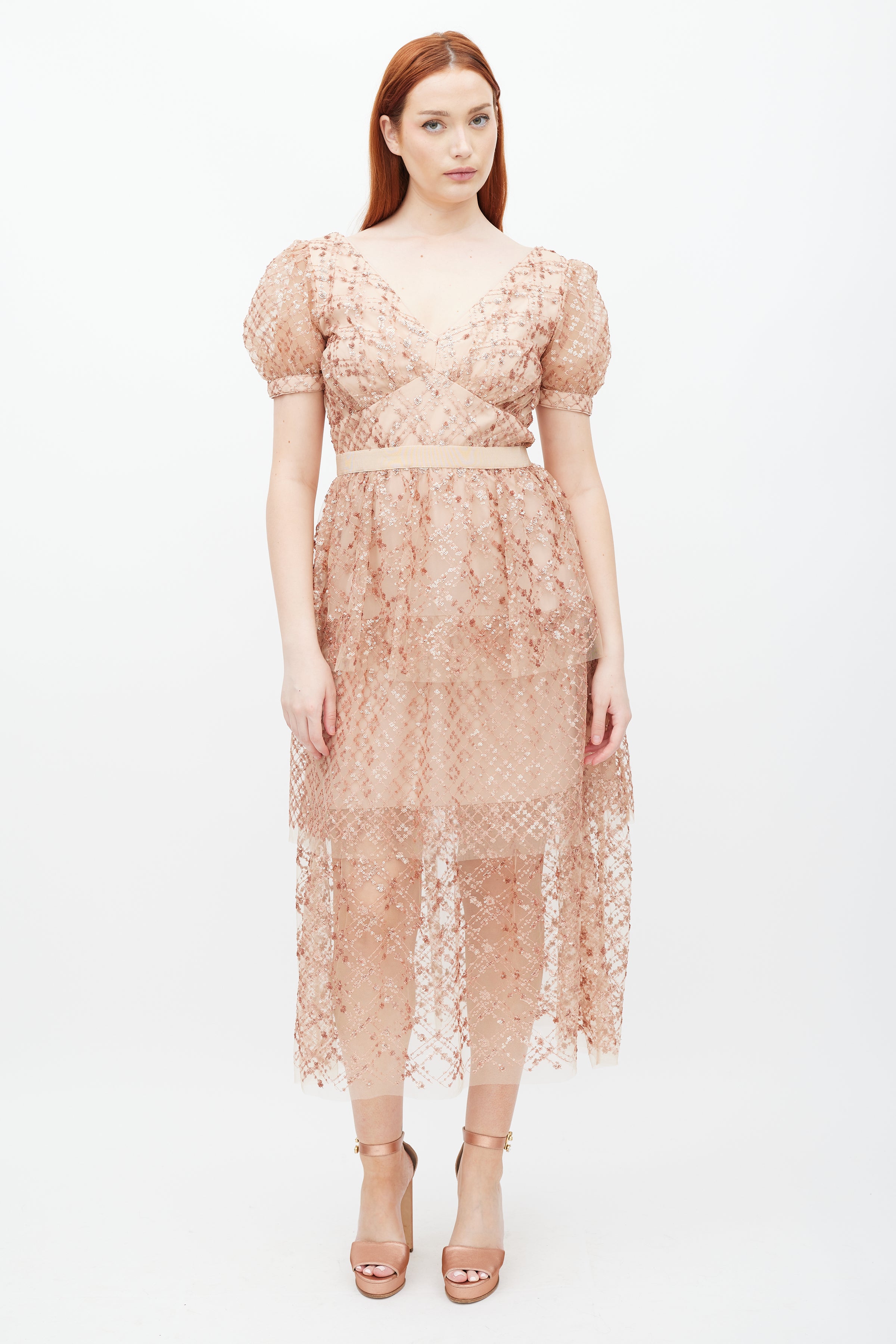 Self-Portrait // Beige Grid Sequin Tiered Dress – VSP Consignment Self-Portrait // Beige Grid Sequin Tiered Dress – VSP Consignment