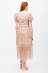 Self-Portrait Beige Grid Sequin Tiered Dress