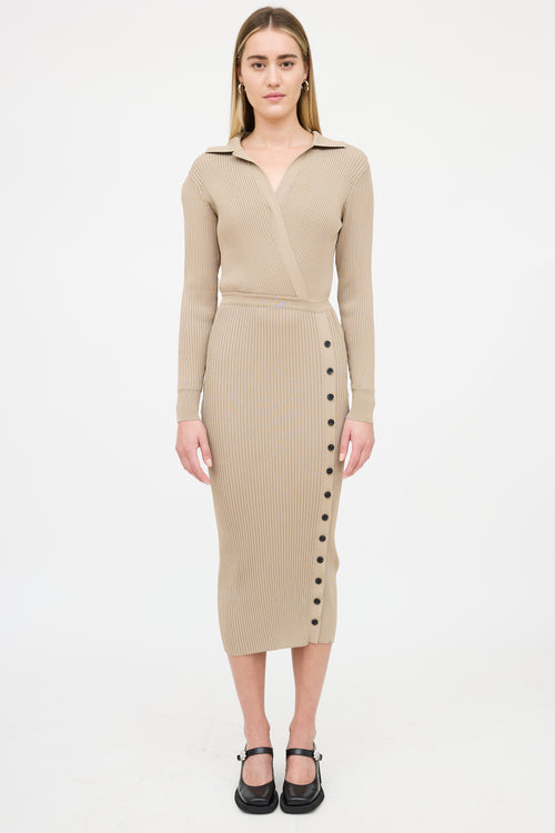 Self-Portrait Ribbed Wrapped Shirt Dress