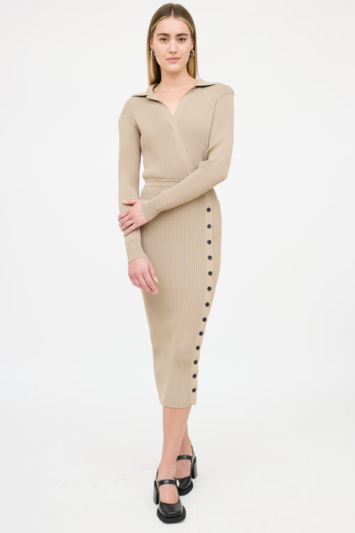 Self-Portrait Ribbed Wrapped Shirt Dress