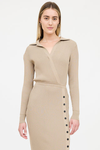 Self-Portrait Ribbed Wrapped Shirt Dress