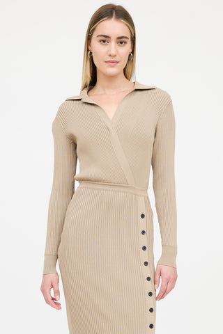 Self-Portrait Ribbed Wrapped Shirt Dress