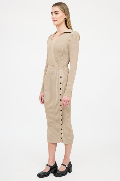 Self-Portrait Ribbed Wrapped Shirt Dress