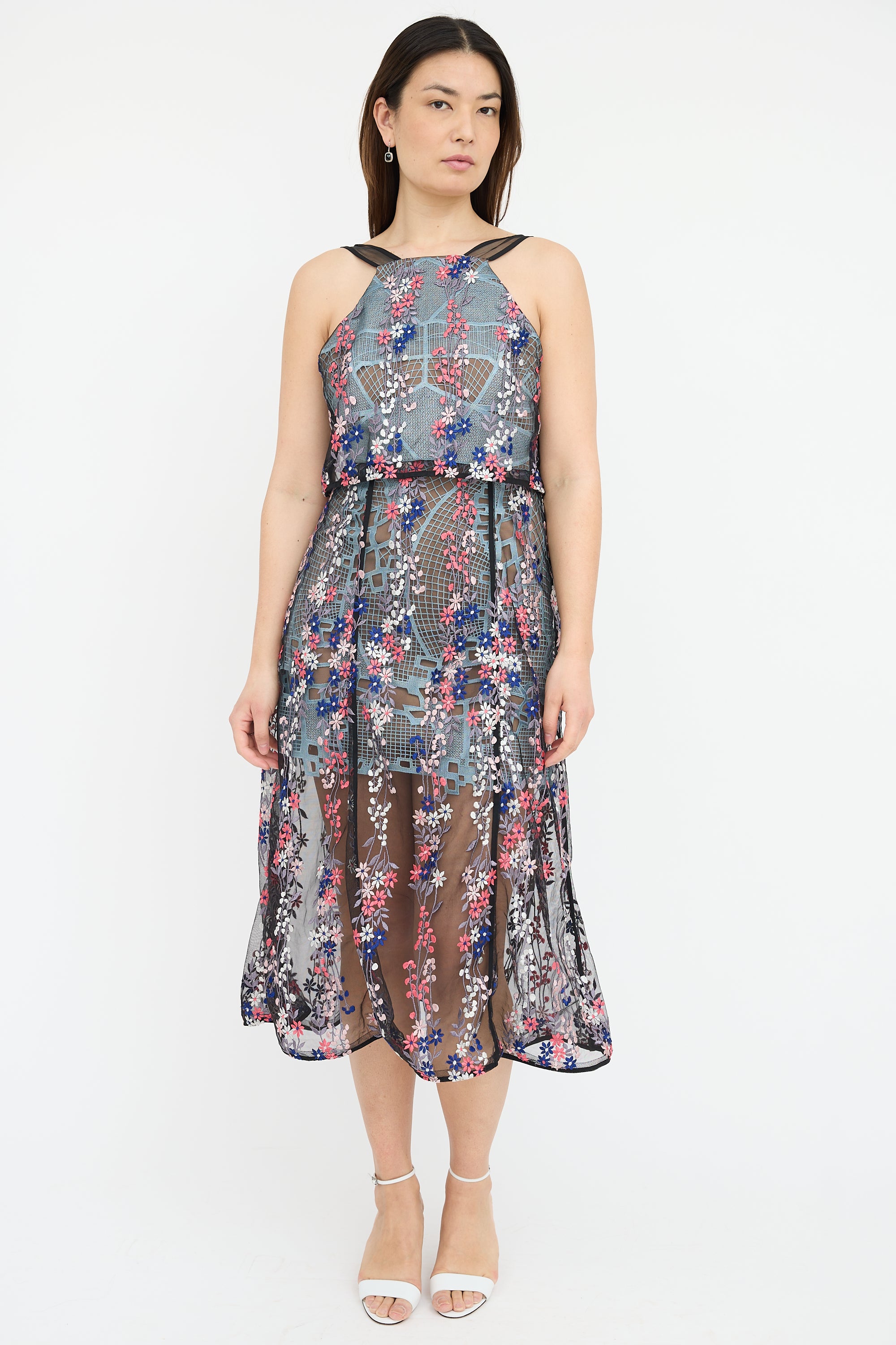 Self-Portrait // Floral Embroidered Overlay Dress VSP Consignment Self-Portrait // Floral Embroidered Overlay Dress VSP Consignment