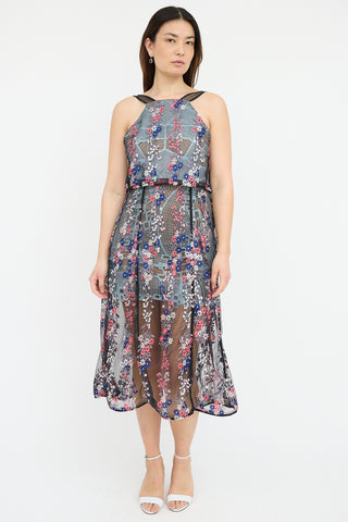 Self-Portrait Floral Embroidered Overlay Dress