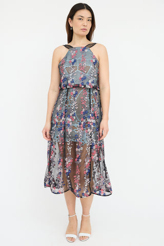 Self-Portrait Floral Embroidered Overlay Dress