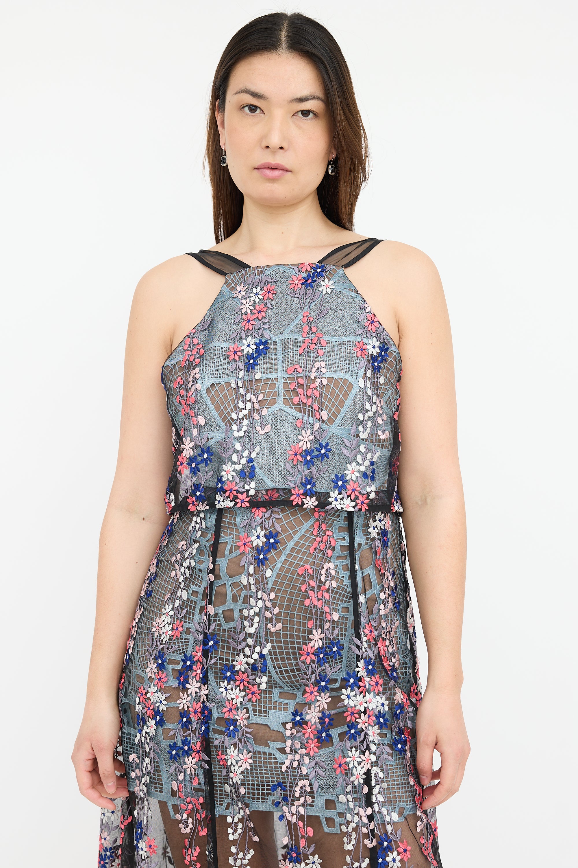 Self-Portrait // Floral Embroidered Overlay Dress VSP Consignment Self-Portrait // Floral Embroidered Overlay Dress VSP Consignment