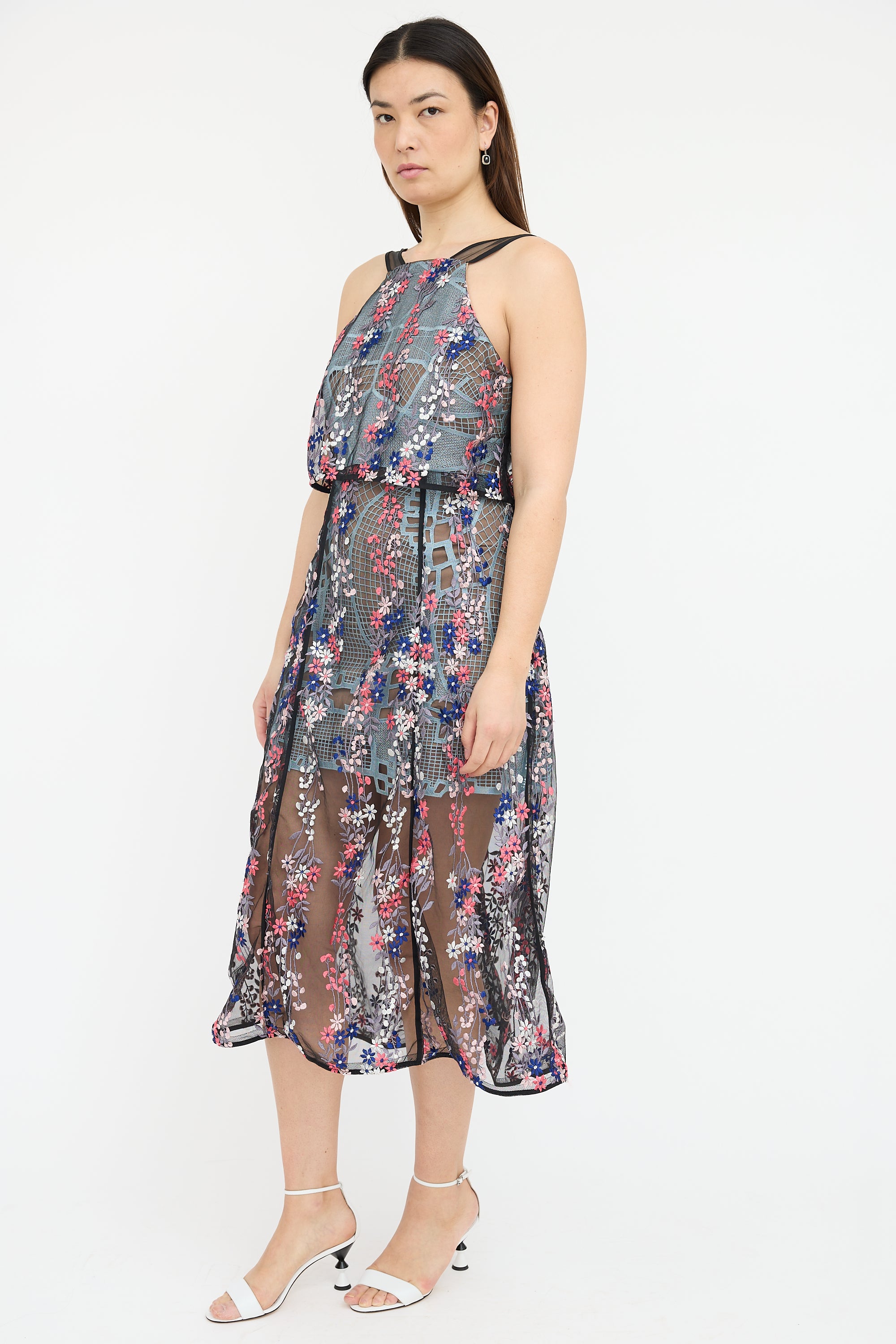 Self-Portrait // Floral Embroidered Overlay Dress VSP Consignment Self-Portrait // Floral Embroidered Overlay Dress VSP Consignment