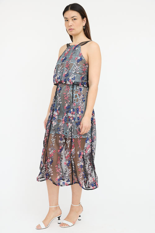 Self-Portrait Floral Embroidered Overlay Dress