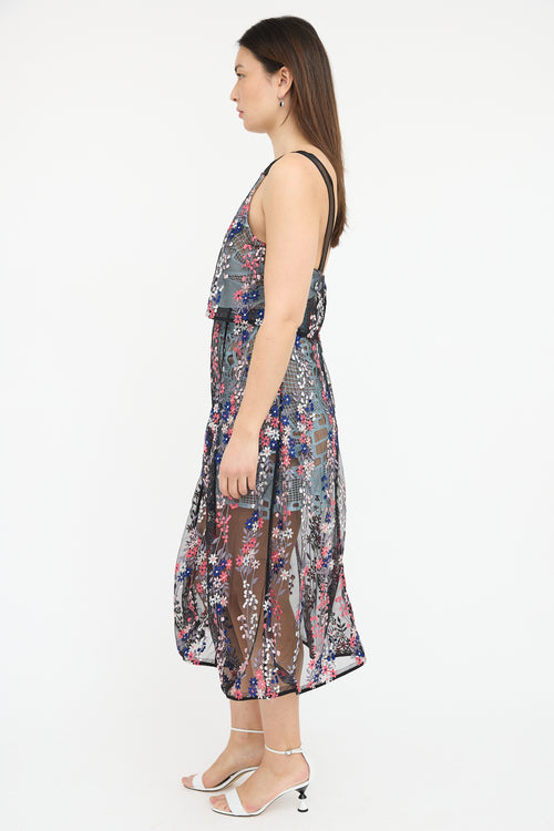 Self-Portrait Floral Embroidered Overlay Dress