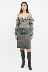Self-Portrait Grey & Orange Glen Check Ruffle Top