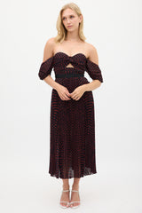 Self-Portrait Black & Red Polka Dot Pleated Dress