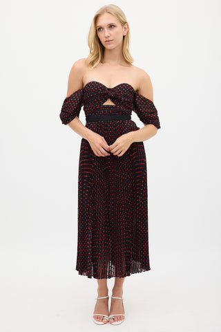 Self-Portrait Black & Red Polka Dot Pleated Dress