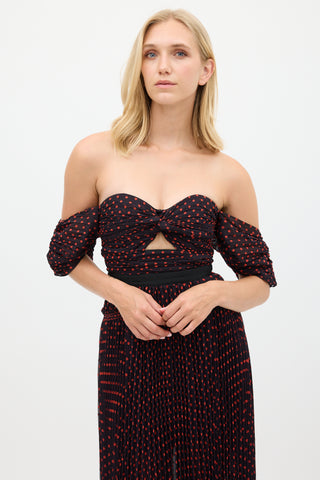 Self-Portrait Black & Red Polka Dot Pleated Dress