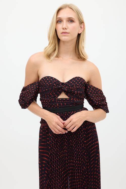 Self-Portrait Black & Red Polka Dot Pleated Dress