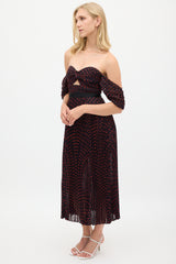 Self-Portrait Black & Red Polka Dot Pleated Dress