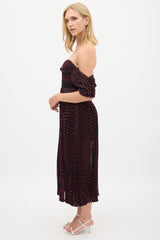 Self-Portrait Black & Red Polka Dot Pleated Dress