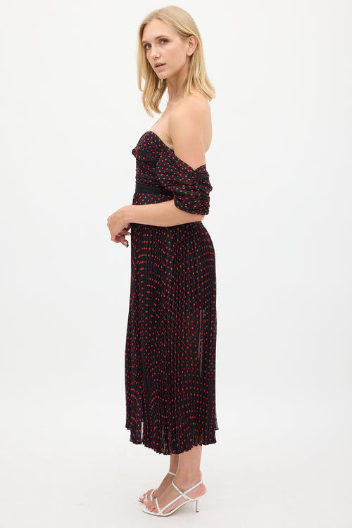 Self-Portrait Black & Red Polka Dot Pleated Dress